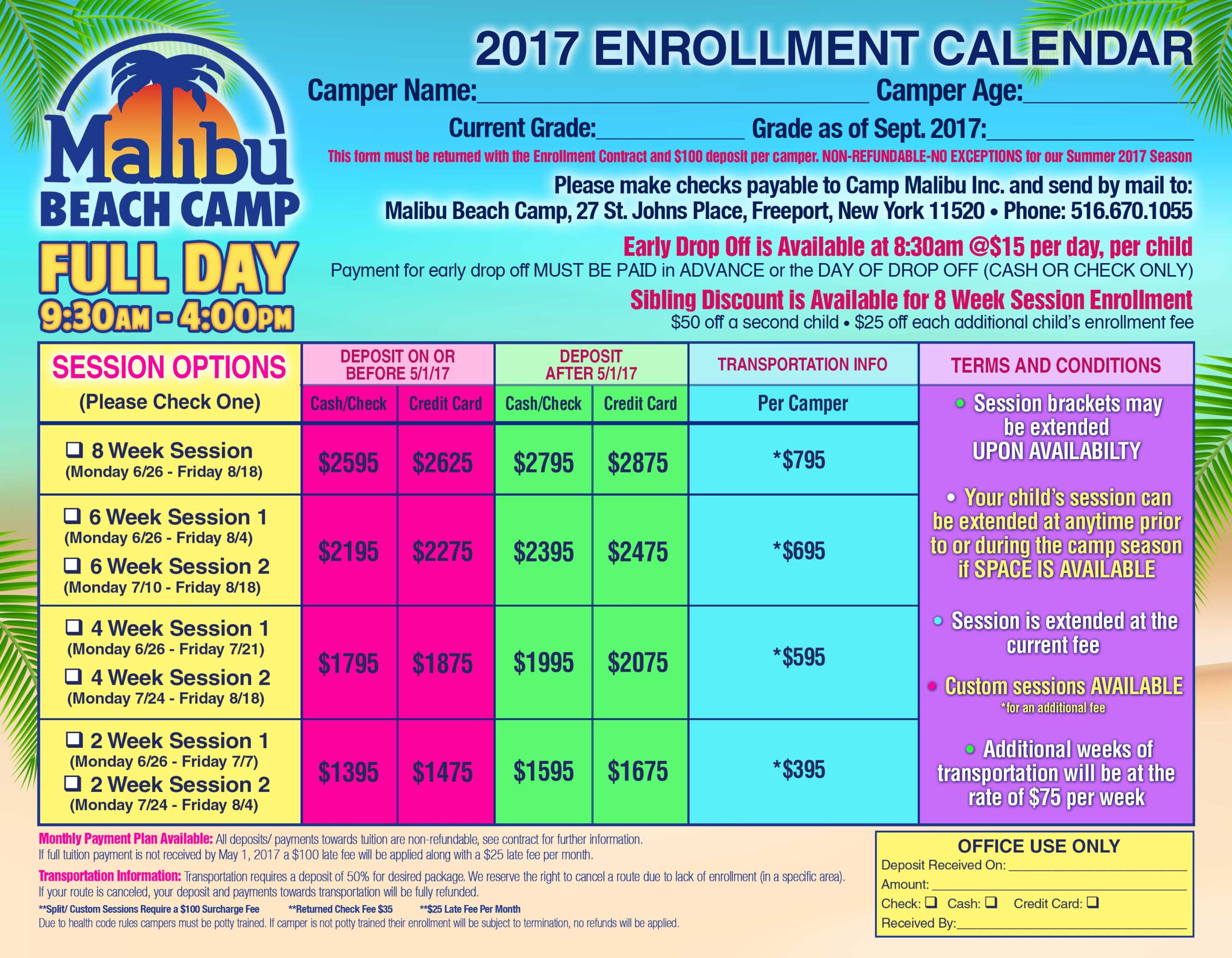 2017EnrollmentCalendarFullDay Malibu Beach Camp