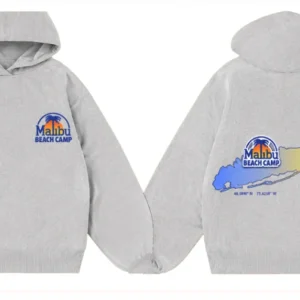 Malibu Beach Camp Grey LI Map Hoodie